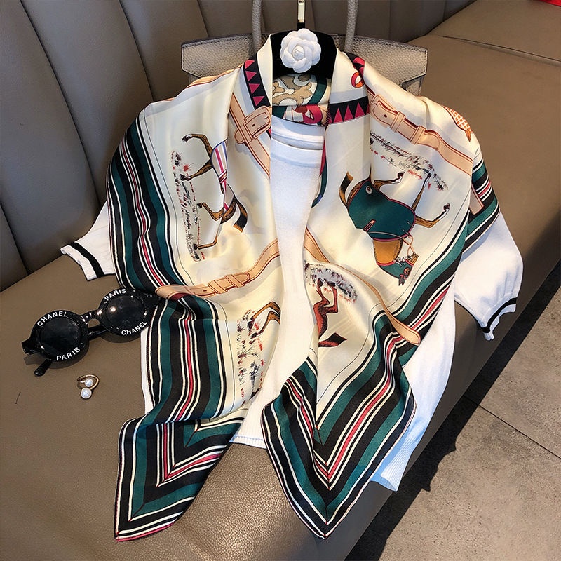 Khăn Choàng Lụa Hình Vuông Cỡ Lớn 90x90 Phong Cách Thu Đông 2022 Thời Trang