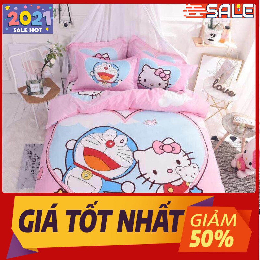 Ga trải giường 2mx2m2 họa tiết kitty hồng