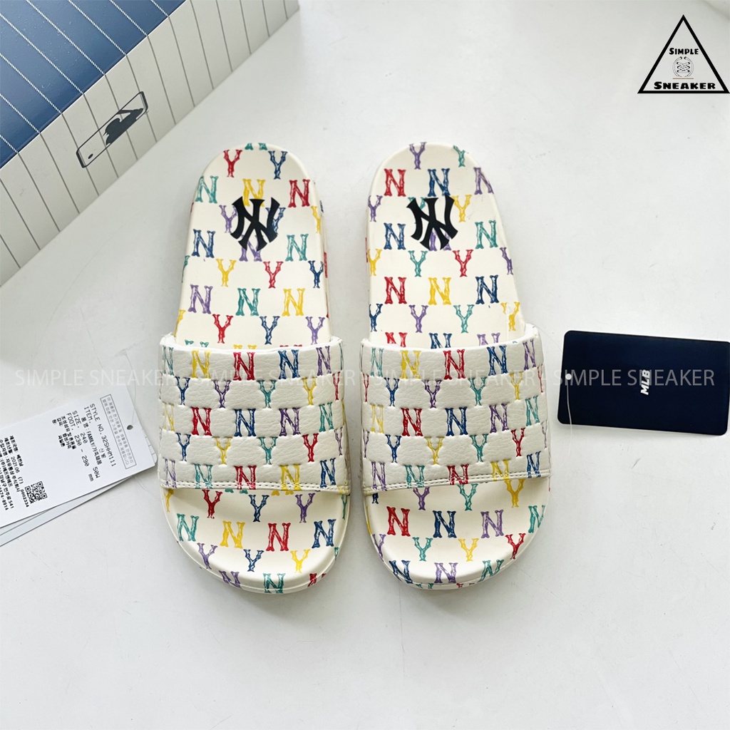 Dép MLB New Mound Chính Hãng FREESHIP MLB New Mound Monogram New York Yankees - Dép Quai Ngang Nữ MLB - Simple Sneaker