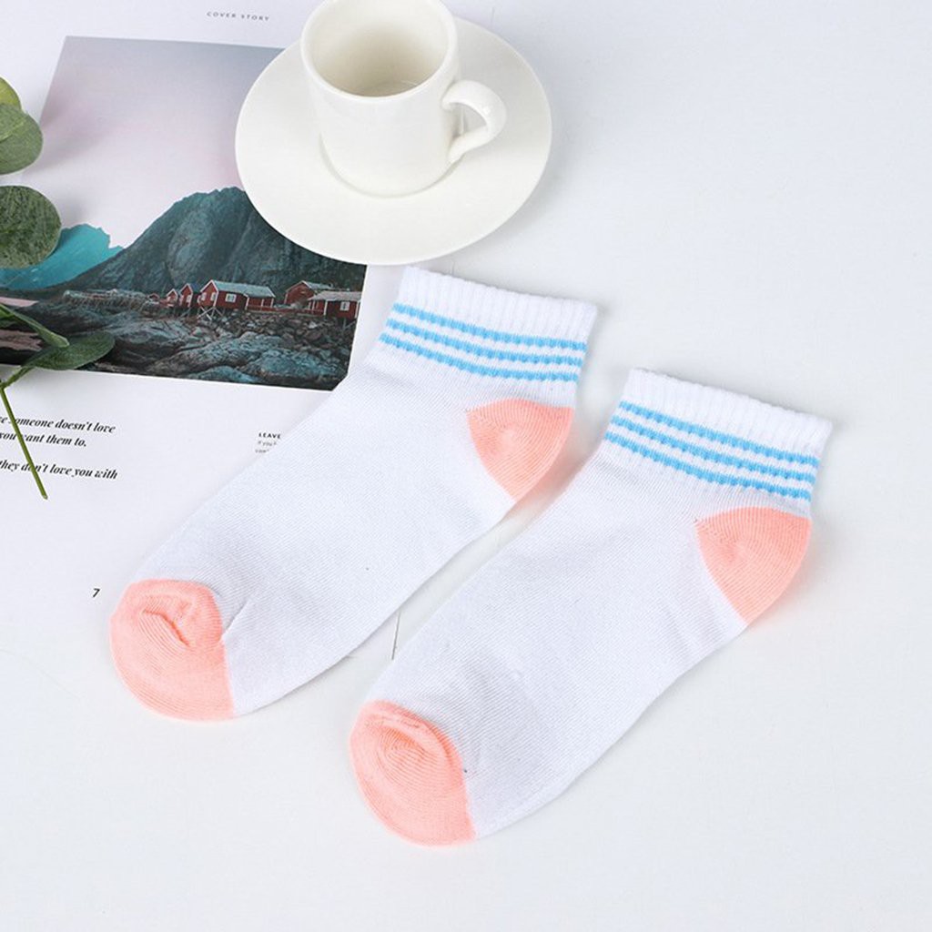 [Set 5 Đôi Tất Vớ]Tất Vớ Nữ Thun Cotton Trắng 3 Sọc Ngang Buta Tn07