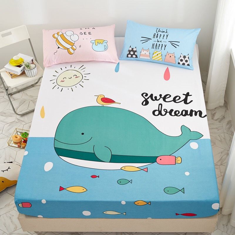 Bộ ga và 2 vỏ gối cotton 3D nhập khẩu( Miễn phí bo chun theo size)