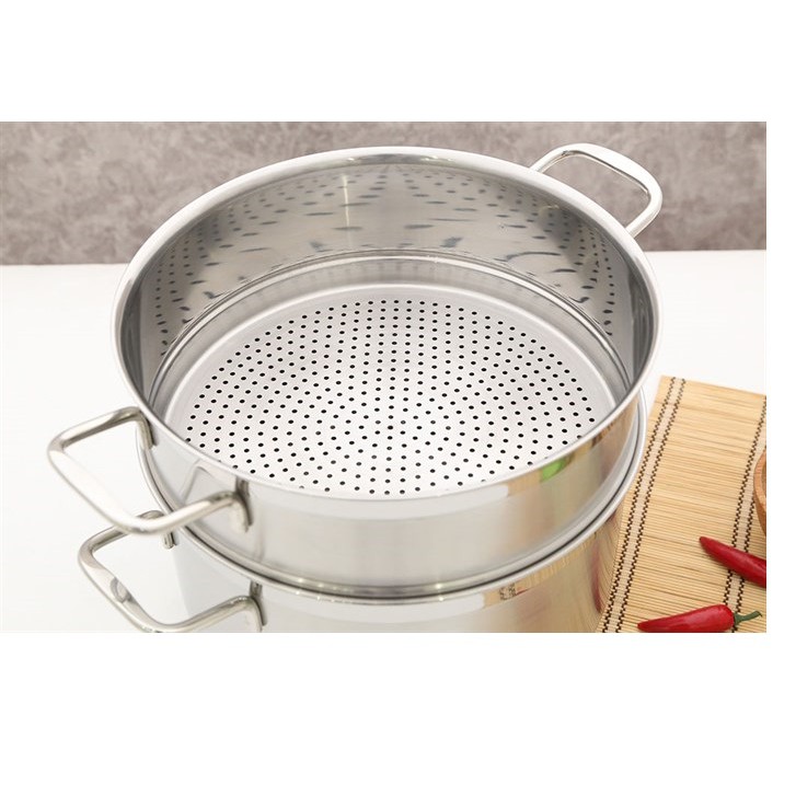 Bộ nồi xửng hấp inox 430 bếp từ 3 đáy Fivestar Standard 26cm nắp kính.tặng 2 vá canh inox