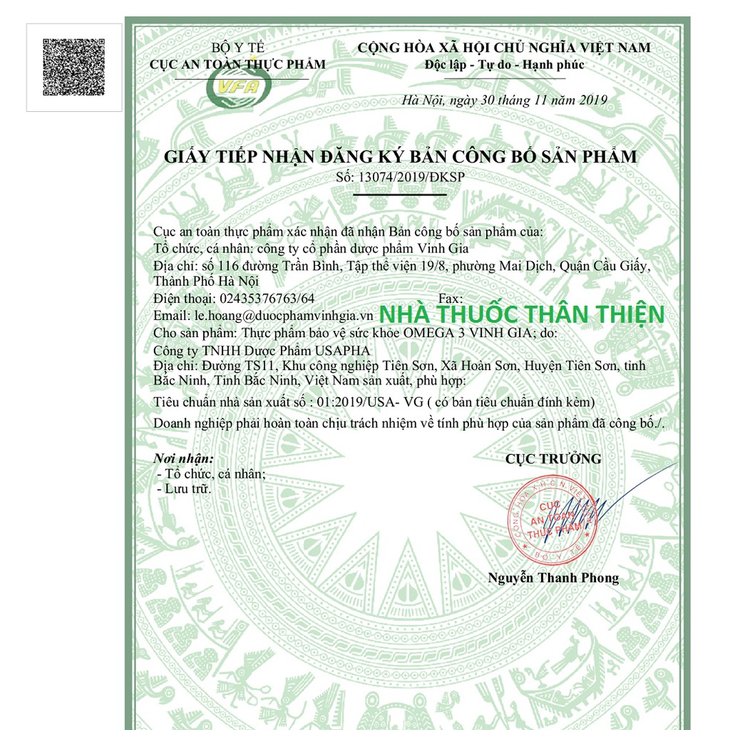 Viên uống Omega 3 Vinh Gia – Bổ sung DHA, EPA cho bà bầu và trẻ nhỏ (Lọ 100 viên)