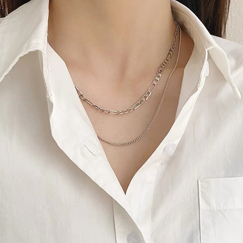 Vòng cổ Hai Lớp Bằng Kim Loại Đơn Giản Thời Trang