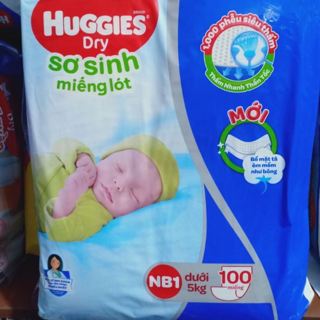 Miếng lót sơ sinh Huggies Dry NB1 100 miếng NB 2 _60miếng  Giá 120