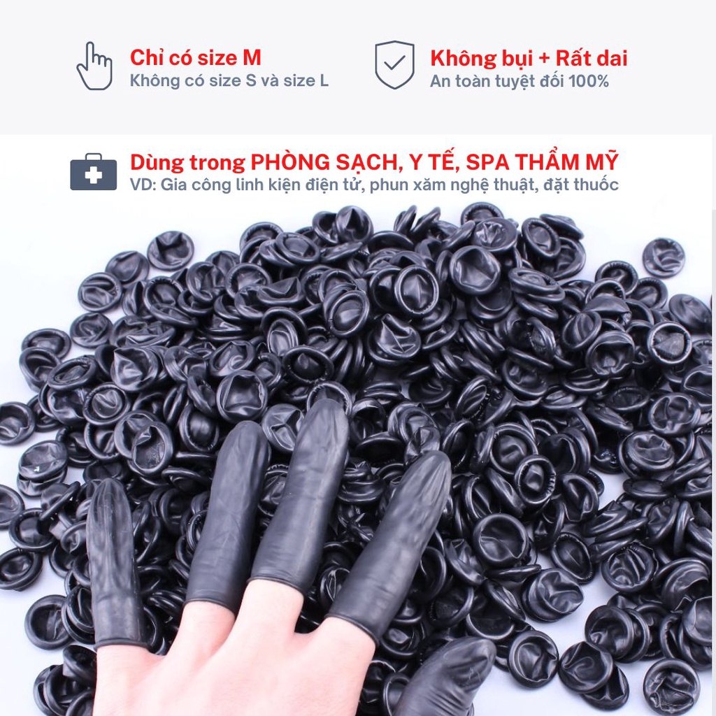 Bao ngón tay cao su chống tĩnh điện phòng sạch, Bao ngón tay làm nail, màu ĐEN