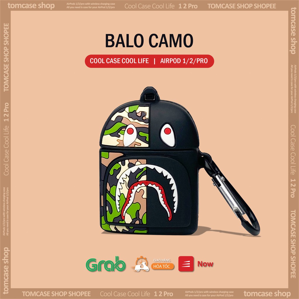 Case Airpod 2/pro, Ốp Airpods hình balo camo cực ngầu, Vỏ tai nghe airpod - TOM CASE