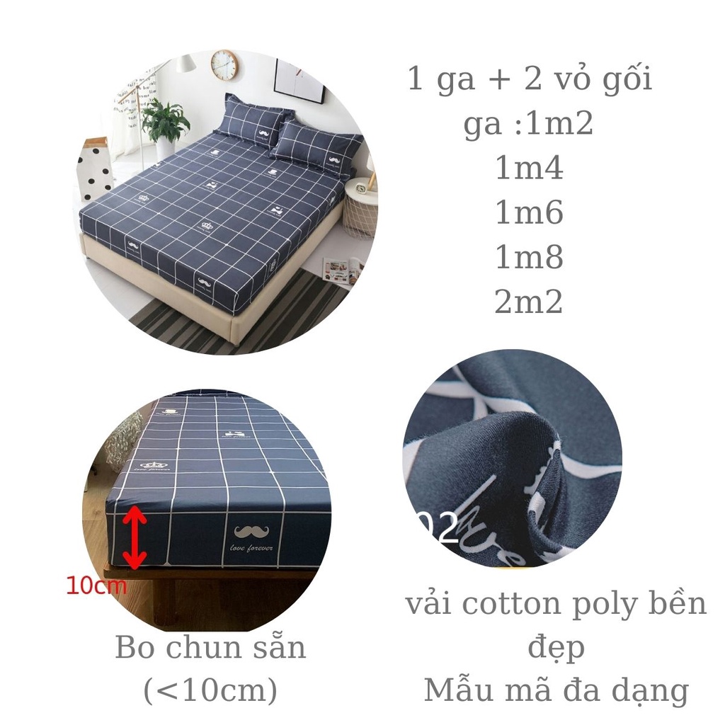 Bộ ga gối trải giường, Bộ ga giường drap nệm, ga chun đủ mọi kích cỡ 1m2 1m4 1m6 1m8 2m 2m2 | BigBuy360 - bigbuy360.vn