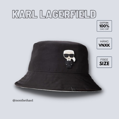 Nón Bucket KARL LAGERFIELD chất vải cotton Hàn Quốc, nón thời trang đen trắng