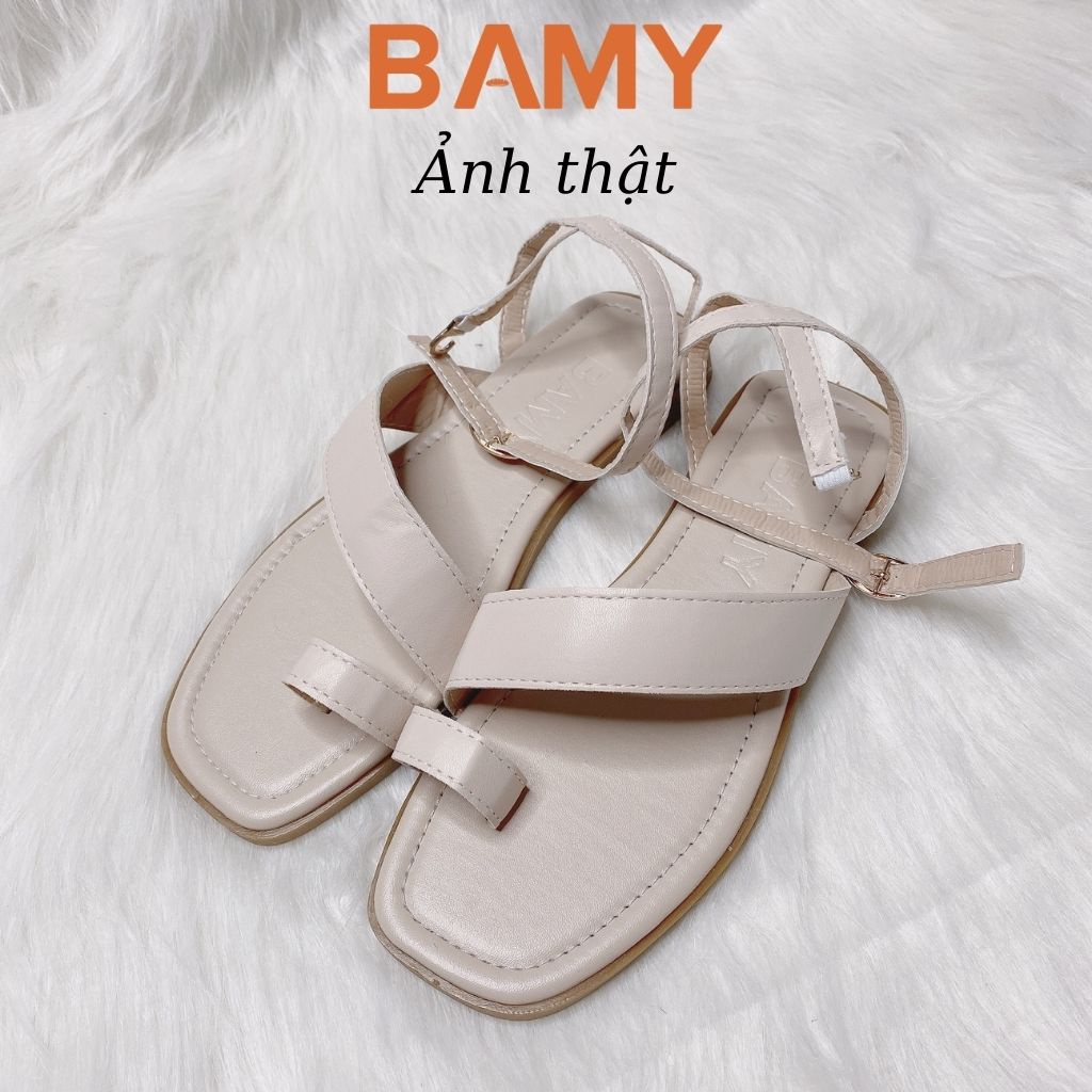 Dép Sandal nữ xỏ ngón chiến binh BAMY đế bệt, Giày sandal quai chéo đi biển đi chơi đi học