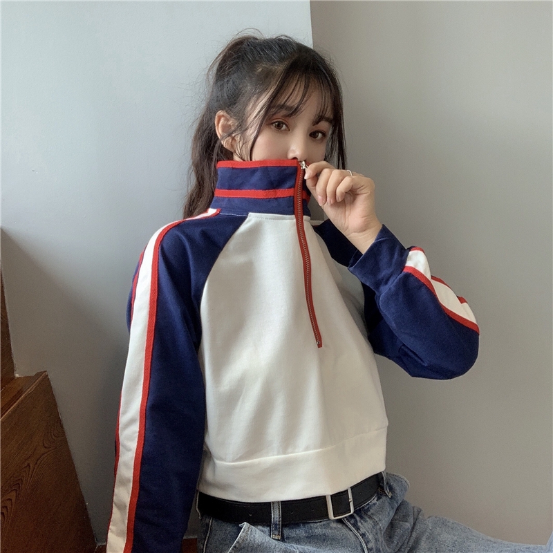 SUXI Áo Thun Tay Dài Cổ Đứng Thời Trang Mùa Thu Cho Nữ