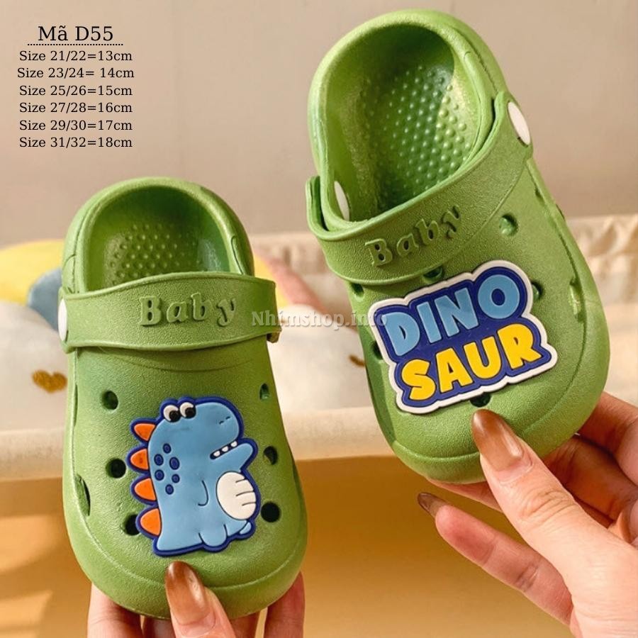 Dép sục cho bé BABYHATTIEU khủng long màu xanh nhựa dẻo êm chống trơn có quai hậu trẻ em 1, 2, 3, 4, 5 tuổi mùa hè D55