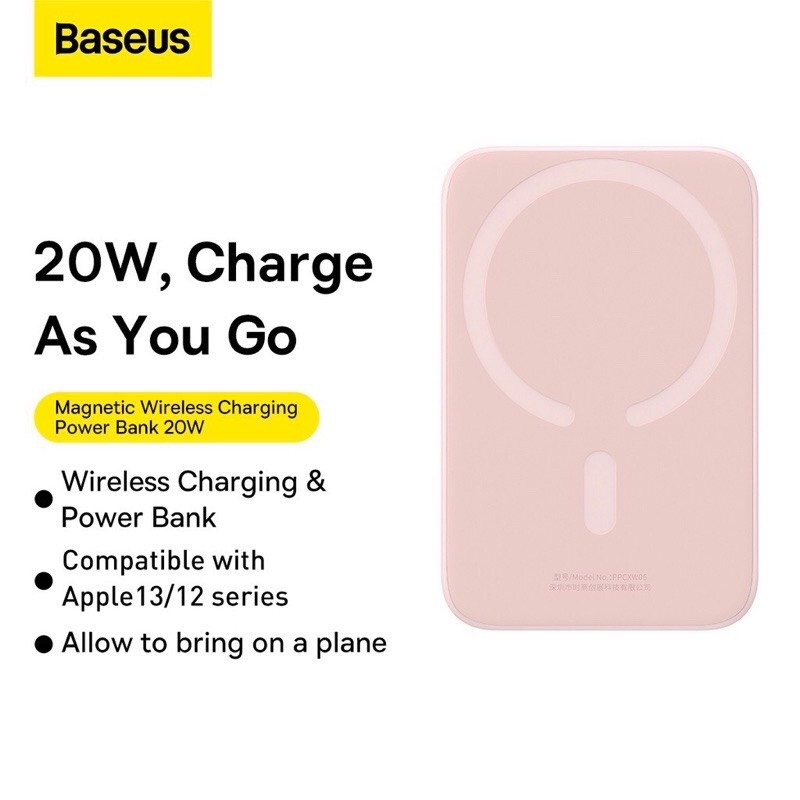Pin Sạc Dự Phòng Không Dây Baseus Từ Tính Cho Điện Thoại Dung Lượng 6000mAh Sạc Nhanh 20W Vỏ Silicon An Toàn Bền Đẹp