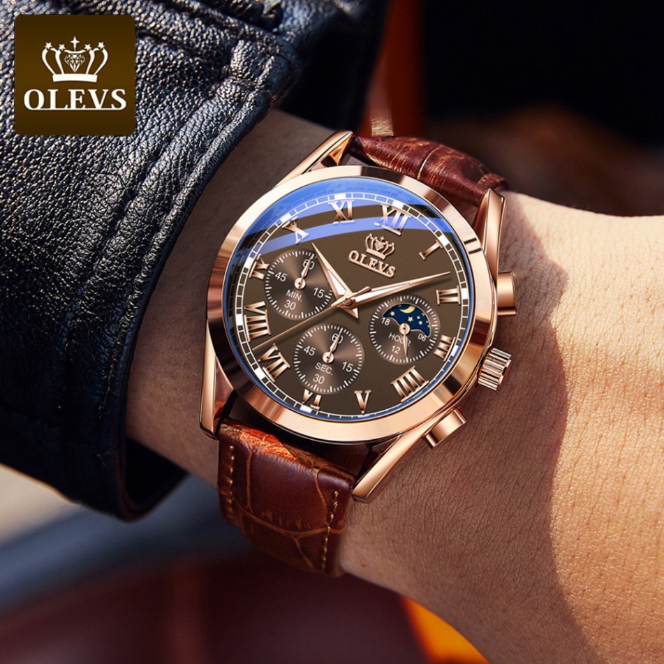 Đồng Hồ Nam dây da Olevs 2871 chính hãng chống nước , sang trọng ,đẳng cấp, chạy Full 6 kim-Gozid.watches