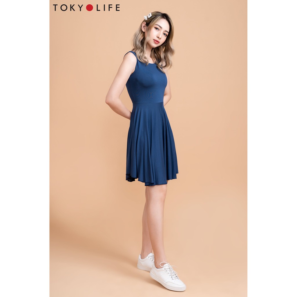 Đầm Nữ cotton dáng xòe TOKYOLIFE cổ tròn sát nách I990-031E