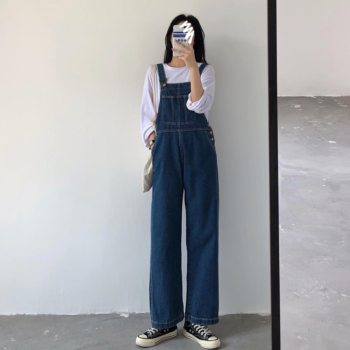 Autumn bib female Korean version loose 2020 new high waist wide leg trousers summer student bf small | BigBuy360 - bigbuy360.vn