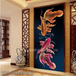 TRANH THÊU KÍN SONG CÁ E80 (50X90)CM