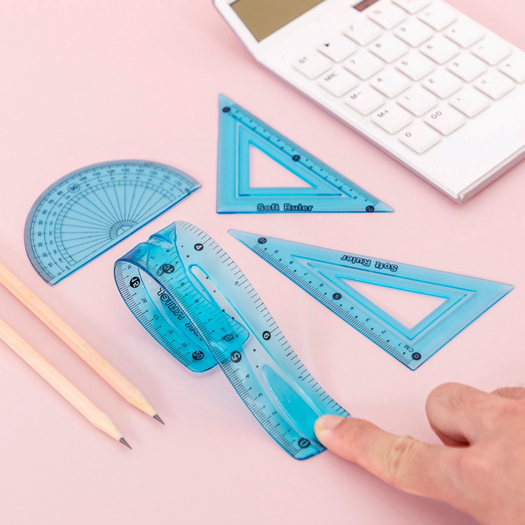 Bộ Thước Dẻo 4 Chi Tiết Nhiều Màu Cho Học Sinh/ Văn Phòng