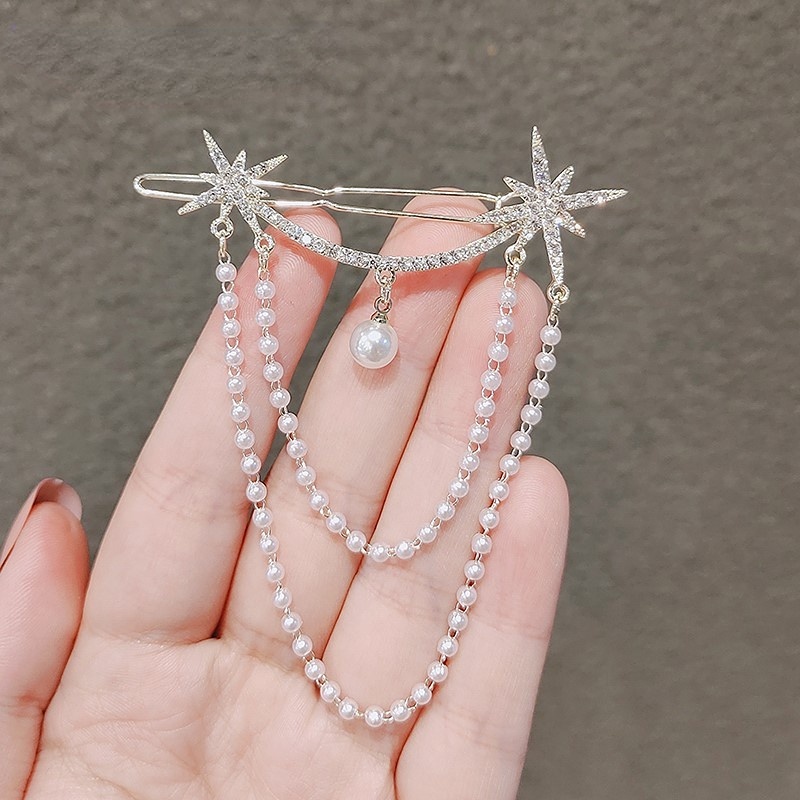 Kẹp Tóc Hình Nơ Đính Đá Ngọc Trai Phong Cách Hàn Quốc