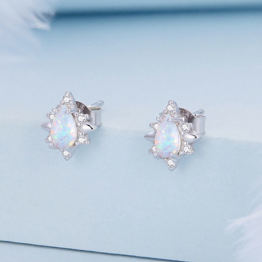 BAMOER Bông Tai Xi bạc 925 HìNh GiọT NướC ĐíNh Đá Opal ThờI Trang