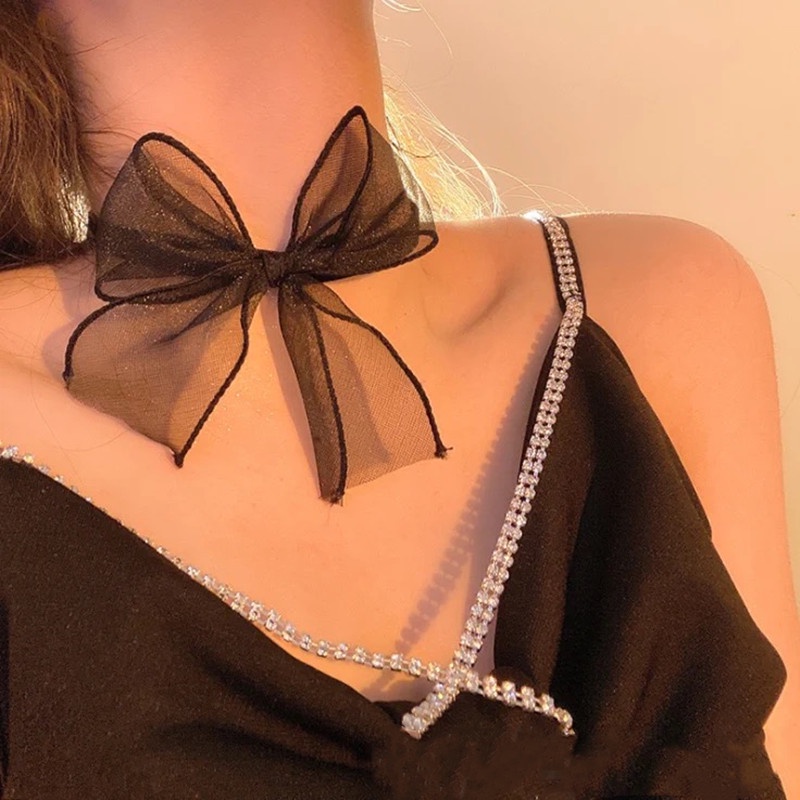 Vòng Cổ choker Phối Lưới Thắt Nơ Phong Cách Nhật Hàn Thời Trang