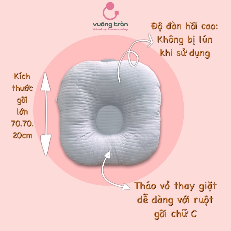 Gối chống trào ngược cao cấp Vuông Tròn cotton Hàn chần bông, chống nôn trớ an toàn cho bé (Bao gồm vỏ gối và ruột)