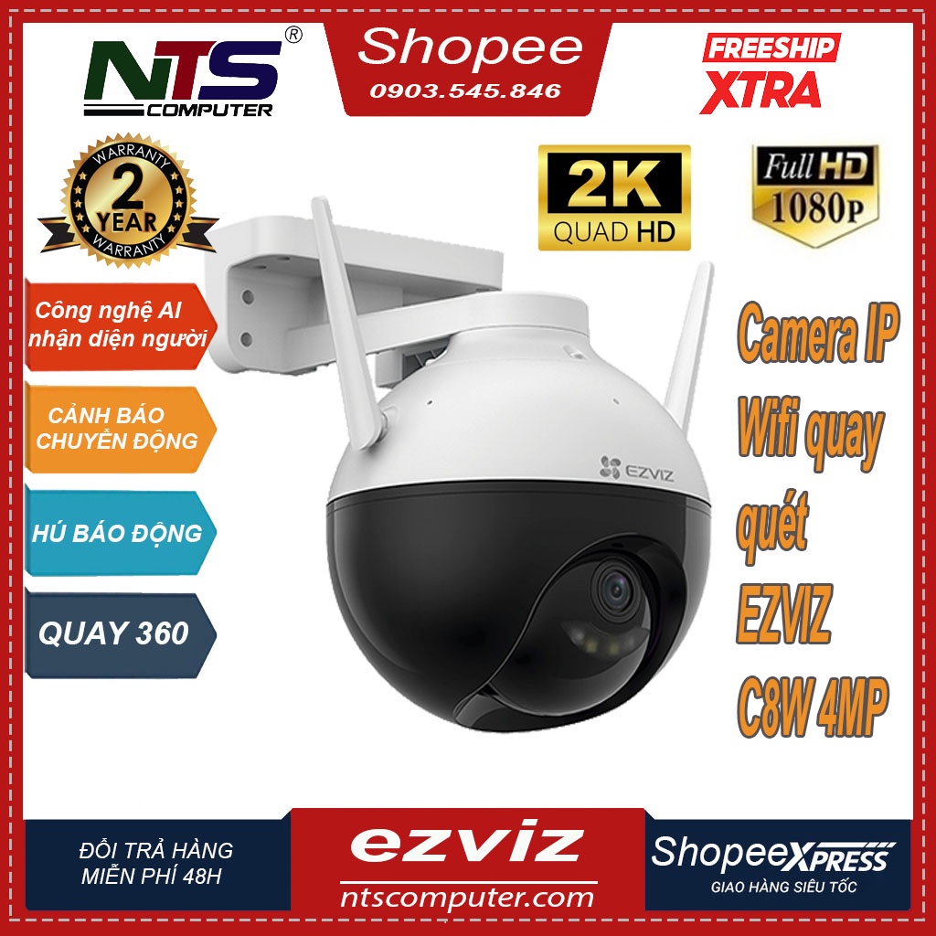 Camera 4M WIFI (Xoay 360) Ngoài Trời EZVIZ C8W Đàm Thoại - Màu Ban Đêm Thông Minh C8C 1080P Chính Hãng 24TH
