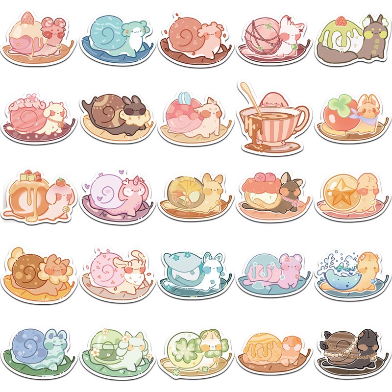 Bộ 50 Miếng Dán Chống Thấm Nước Họa Tiết Ốc Sên Hoạt Hình Dùng Trang Trí Vali / Laptop / Guitar