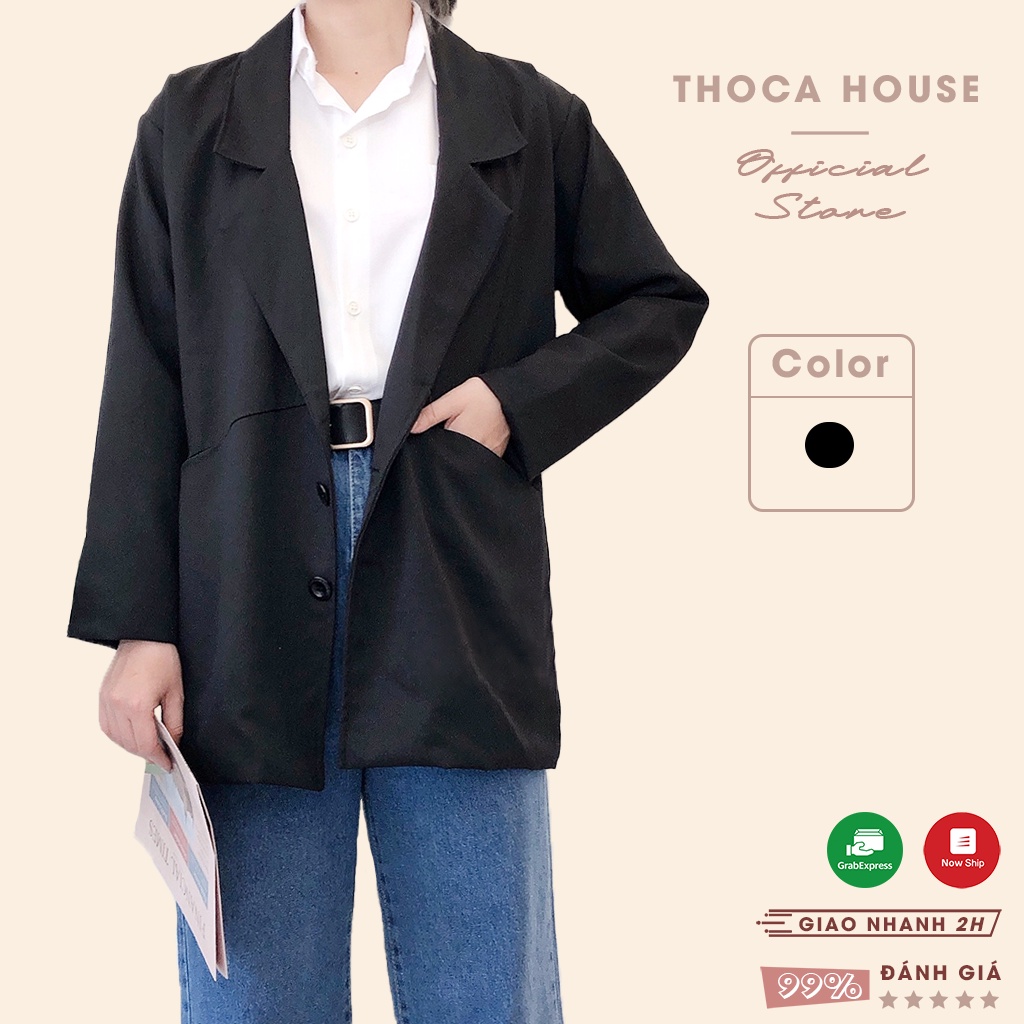 Blazer nữ khoác vest 2 lớp có lót đen túi mổ THOCA HOUSE phù hợp đi làm công sở, sự kiện, đi học, đi chơi