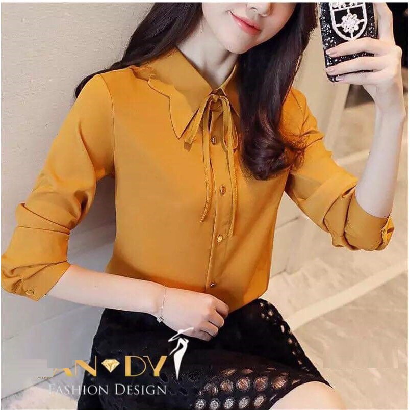 Áo sơ mi tay dài cổ kiểu cánh bướm-MS 004