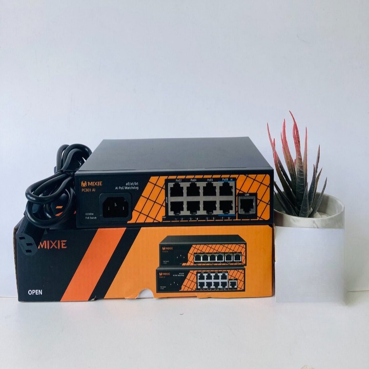 SWITCH POE MIXIE PC-801 AI – 8+1 100Mbs, khoảng cách 250M, Công Nghệ Watchdog Thông minh