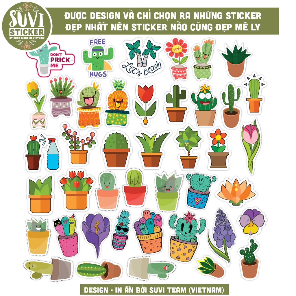 50 Sticker Hoa Lá Xương Rồng chống nước sticker dán laptop, điện thoại, đàn guitar, mũ bảo hiểm. MSP: O02
