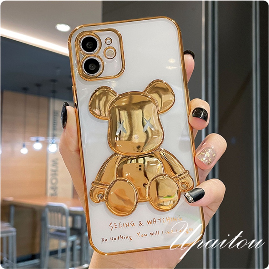 Ốp Điện Thoại Mềm Trong Suốt Màu Trơn In Hình Gấu Cho iPhone 14 13 12 11 Pro Max 8 7 Plus SE 2020 X XR Xs Max