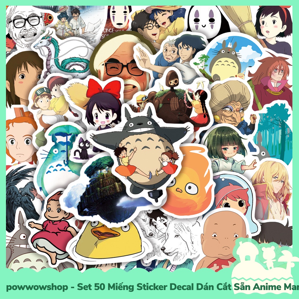 [Sẵn VN - Hỏa Tốc] Set 50 Miếng Sticker Decal Cắt Sẵn DIY Dán Trang Trí Vật Dụng Mẫu Totoro Spirited Away Anime Manga Gh