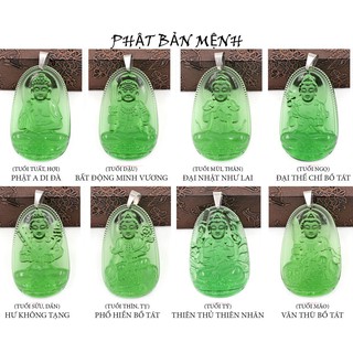 Mặt dây chuyền Phật Bản Mệnh 12 Con Giáp pha lê xanh lá 3.6cm - Mặt phật size nhỏ - Tặng kèm móc inox