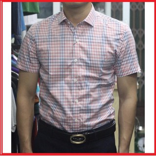 Sơ mi nam Sơ Mi cộc tay nam kẻ trắng hồng
