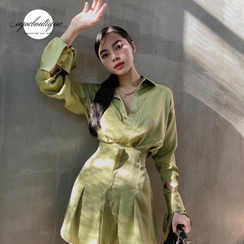 Áo kiểu sơ mi tay dài form rộng thắt dây sau lưng HOT