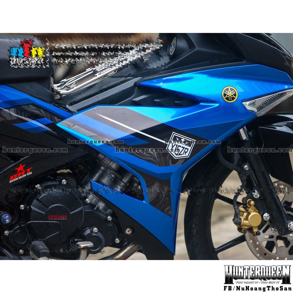 Tem rời in UV cao cấp, Dán xe Exciter 150 đời 2016 - 2019 màu đen xanh. Mẫu decal Y15ZR hoa văn chìm ẩn