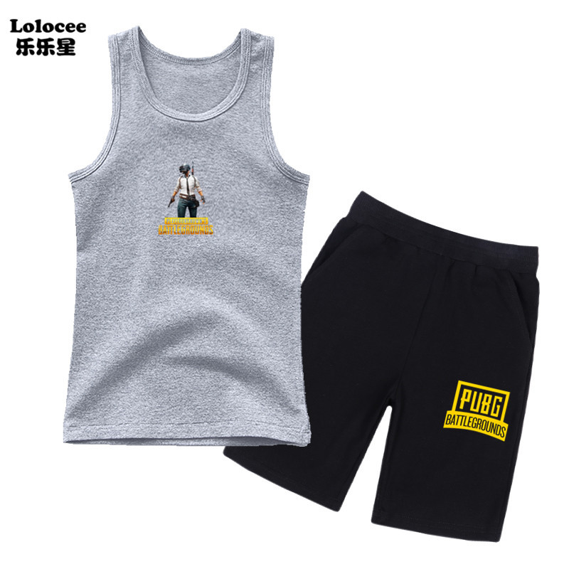 PUBG Boys Gamer Graphic T-Shirt Set Trẻ em Xe tăng không tay và Quần short 2 mảnh Bộ trang phục