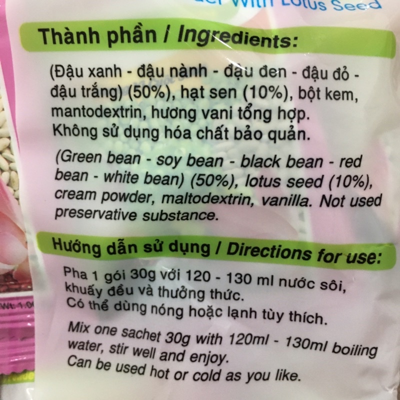 BỘT 5 THỨ ĐẬU HẠT SEN BÍCH CHI KHÔNG ĐƯỜNG 300G