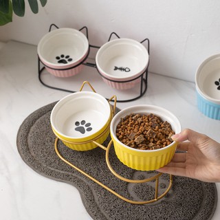 Bát ăn cho mèo, bát sứ, cổ cao, giá đỡ bát đơn và đôi, chống lật úp, bát đựng thức ăn cho chó cưng nghiêng bảo vệ cột số