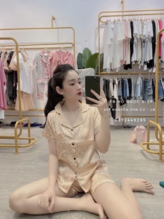 Bộ đồ gấm LV áo cộc quần đùi