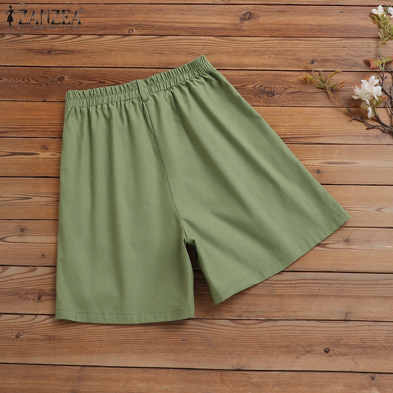 Quần short ZANZEA ống rộng lưng thun màu trơn thời trang đường phố cho nữ