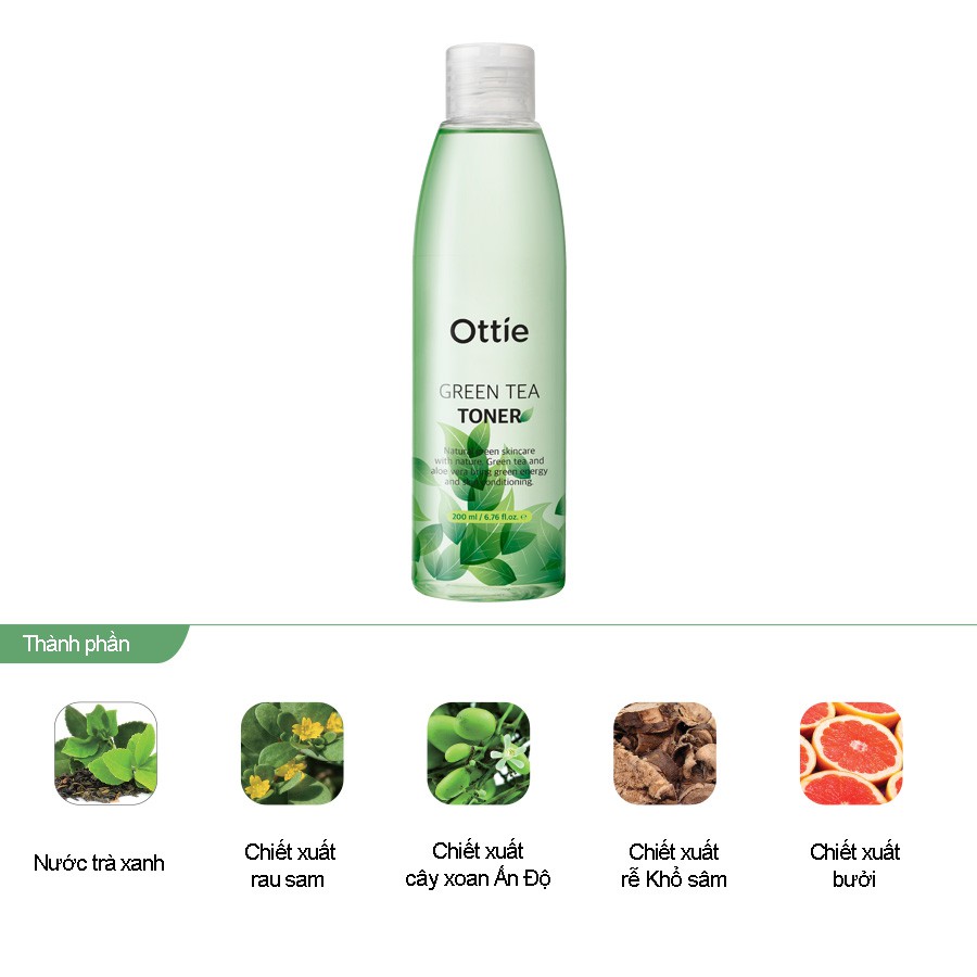 Nước Hoa Hồng Làm Mịn Da Chiết Xuất Trà Xanh OTTIE GREEN TEA TONER_Mỹ phẩm Hàn Quốc chính hãng