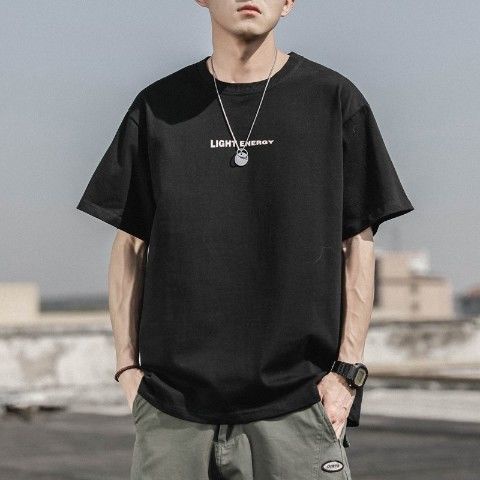 Áo Thun Cotton Tay Ngắn Cổ Tròn Dáng Rộng Phong Cách Retro Nhật Bản Cho Nam Giới
