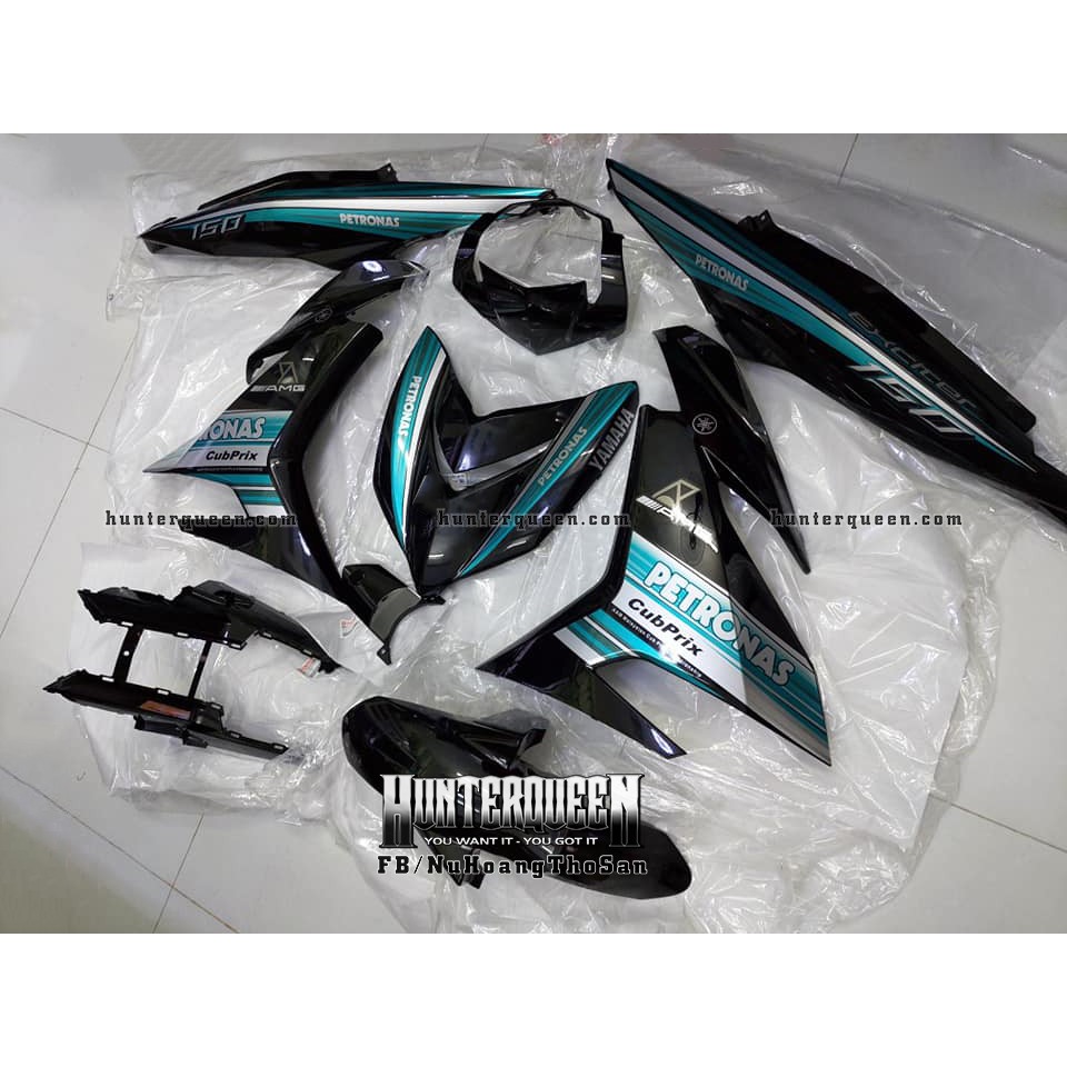 Tem Exciter 150. Tem Petronas, xe đen, tem xanh. Thay đổi màu sắc và chi tiết theo yêu cầu. Sắc nét, bền màu