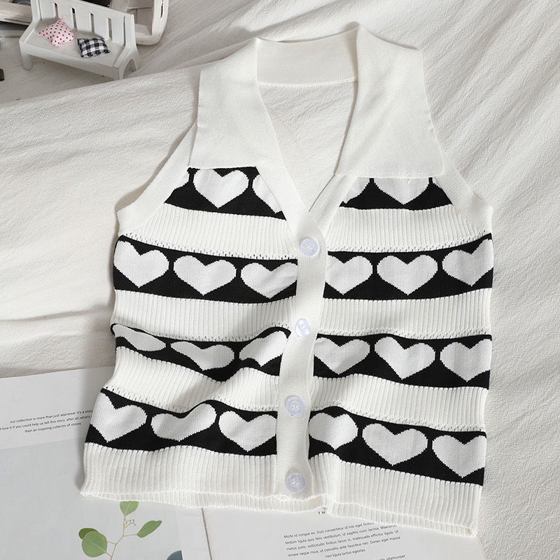 [XẢ HÀNG] Áo len Yếm Cổ V Hở Lưng Hàng Nút  In Hình Trái Tim Hàng Quảng Châu | Smide Clothing