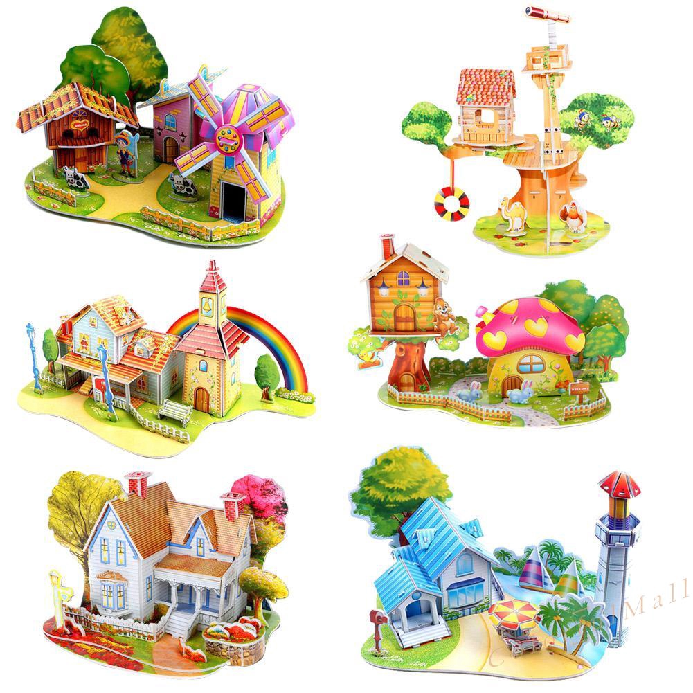 3D DIY House Puzzle Children Kids Educational Jigsaw Toy Handmade Toys Gift