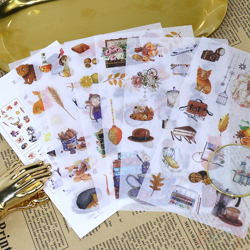 &gt; Ready Stock &lt;❉ Original Retro Giấy và decal dán tường ❉6Sheet/set Rabbit Diary Scrapbooking Decals Stickers