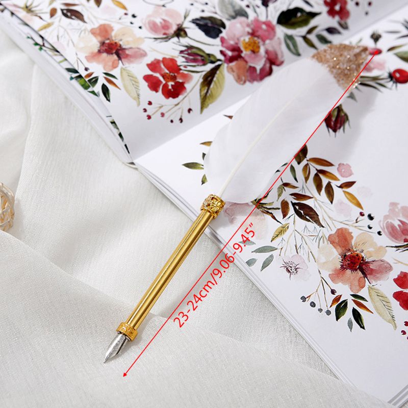 Bút Viết Thư Pháp Họa Tiết Lông Vũ Trắng Phong Cách Vintage